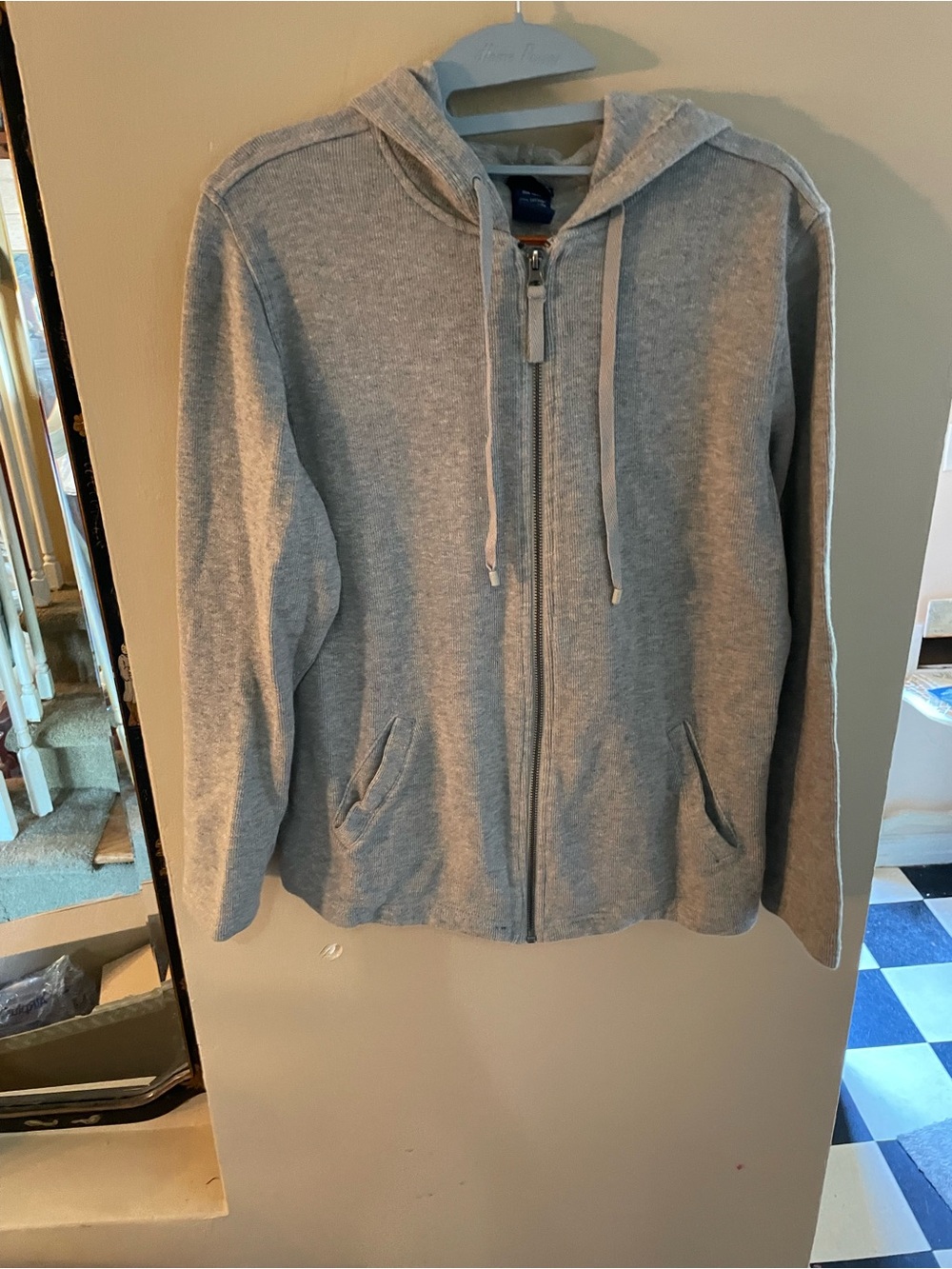 Basic Editions Zip-Up Hooded Sweater in Light Gray